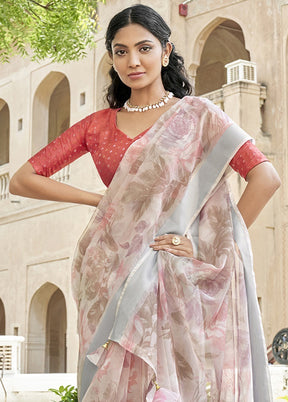 Light Peach Organza Saree With Blouse Piece - Indian Silk House Agencies