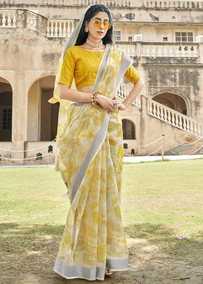 Yellow Organza Saree With Blouse Piece - Indian Silk House Agencies