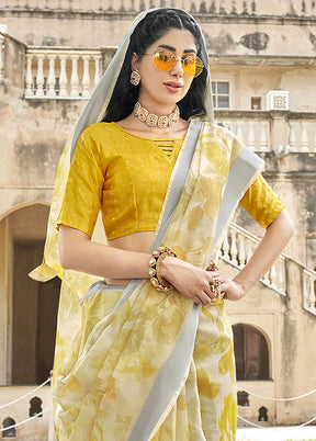 Yellow Organza Saree With Blouse Piece - Indian Silk House Agencies