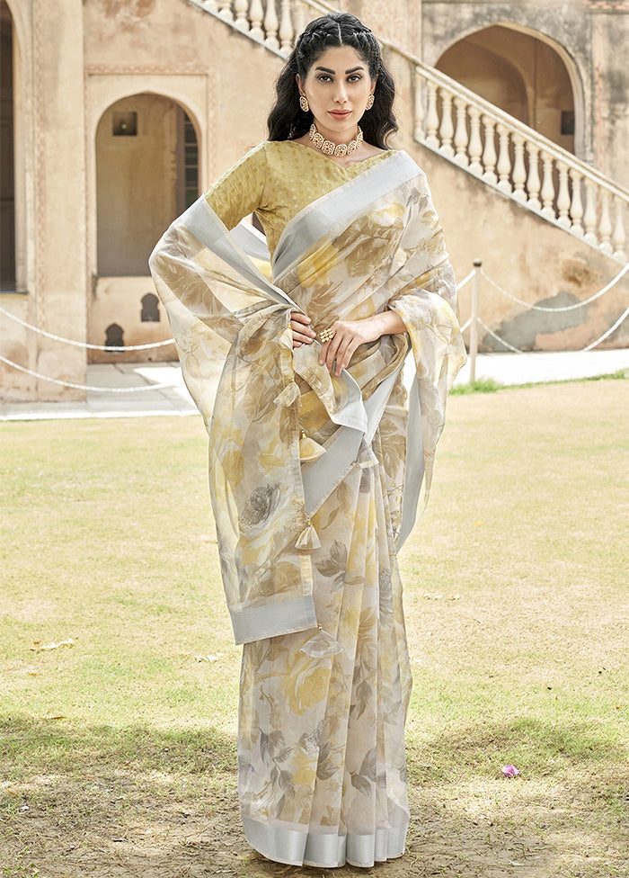 Brown Organza Saree With Blouse Piece - Indian Silk House Agencies