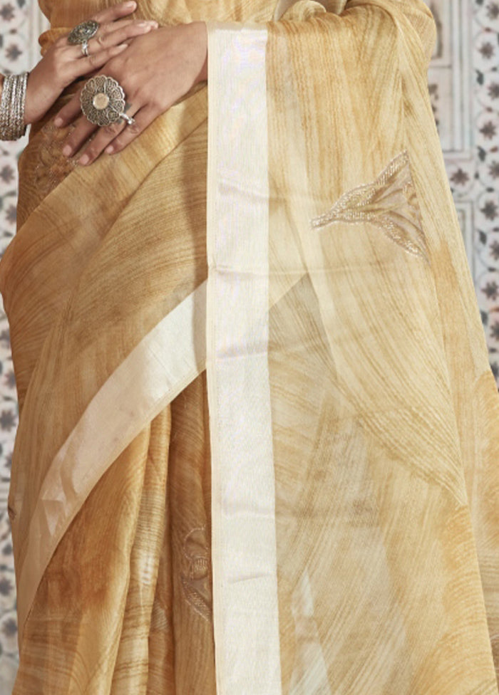 Yellow Organza Saree With Blouse Piece - Indian Silk House Agencies