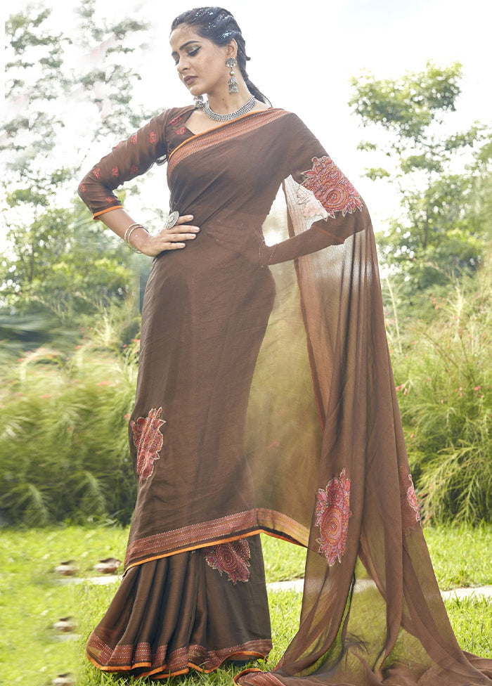 Brown Chiffon Saree With Blouse Piece - Indian Silk House Agencies