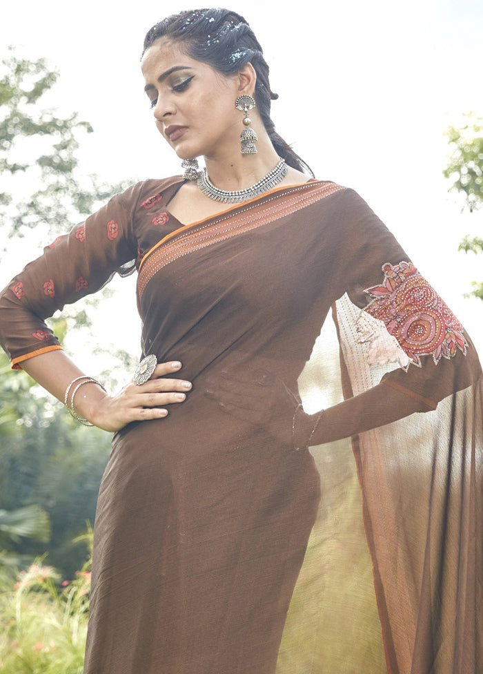 Brown Chiffon Saree With Blouse Piece - Indian Silk House Agencies