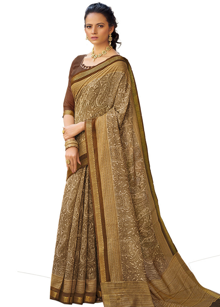 Brown Cotton Saree With Blouse Piece - Indian Silk House Agencies