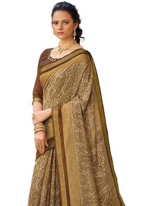 Brown Cotton Saree With Blouse Piece - Indian Silk House Agencies