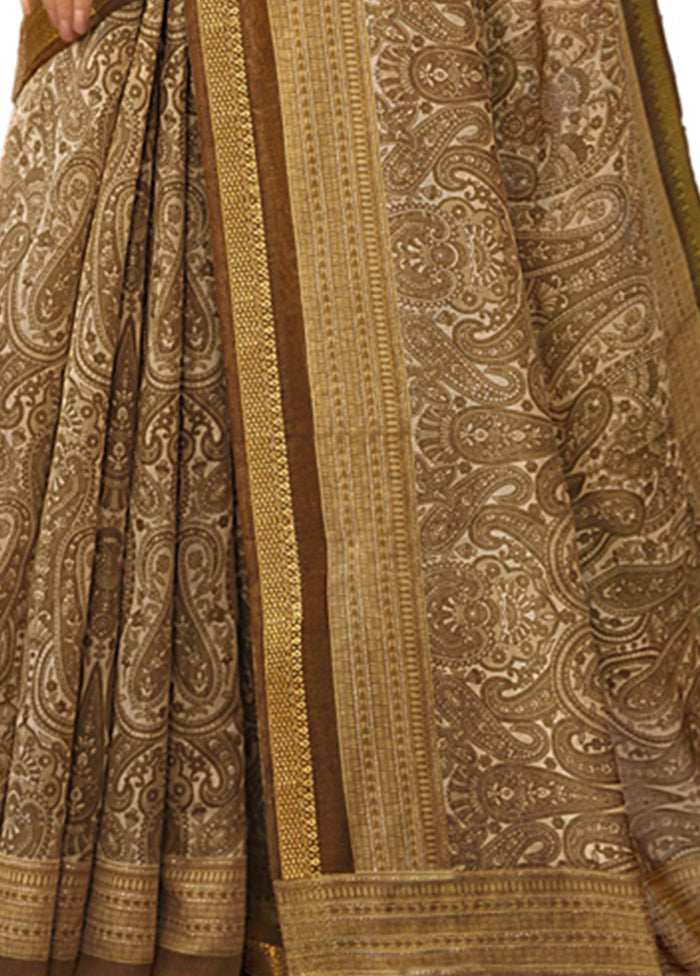 Brown Cotton Saree With Blouse Piece - Indian Silk House Agencies