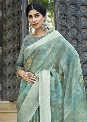 Turquoise Organza Saree With Blouse Piece - Indian Silk House Agencies