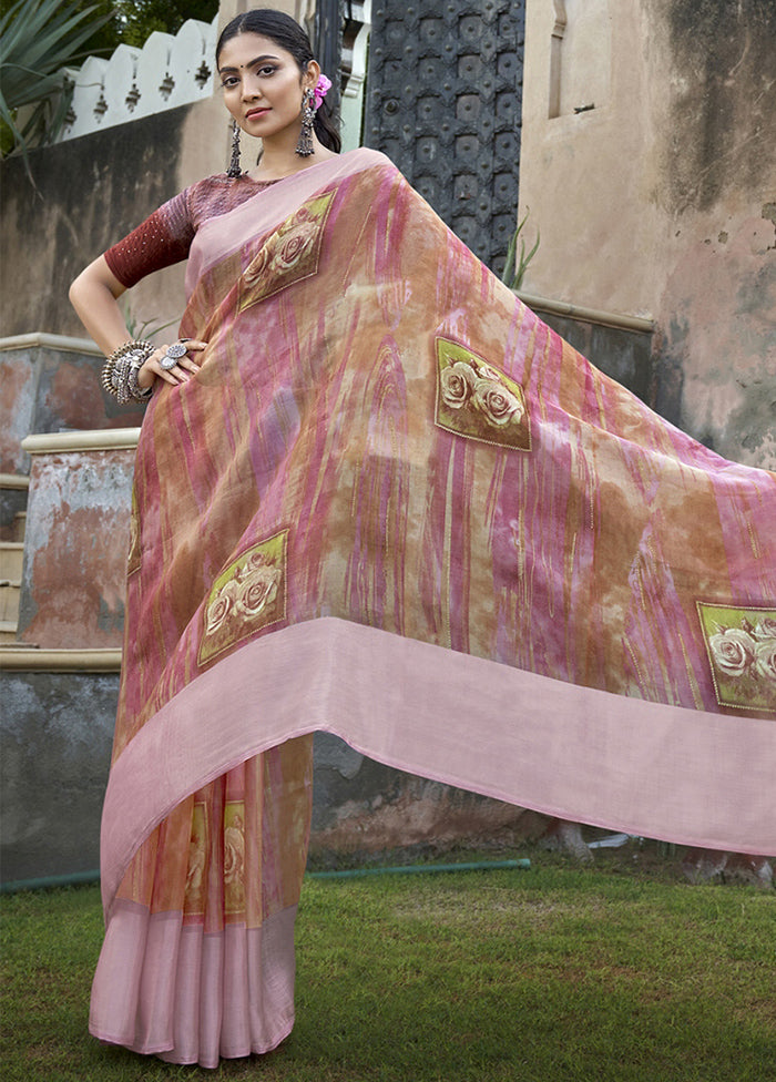 Pink Organza Saree With Blouse Piece - Indian Silk House Agencies