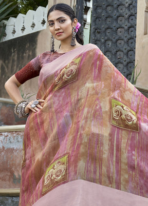 Pink Organza Saree With Blouse Piece - Indian Silk House Agencies