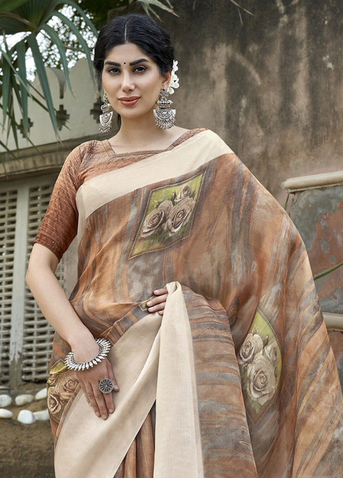 Brown Organza Saree With Blouse Piece - Indian Silk House Agencies