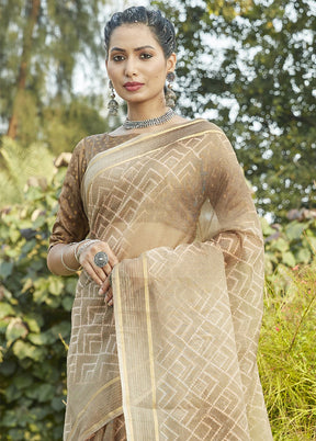 Brown Organza Saree With Blouse Piece - Indian Silk House Agencies