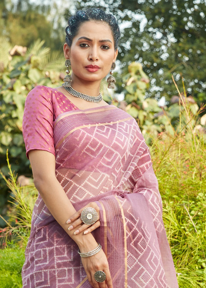 Pink Organza Saree With Blouse Piece - Indian Silk House Agencies