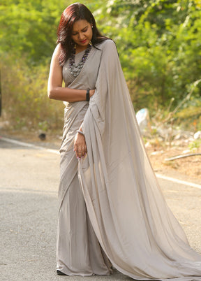 Grey Crepe Silk Solid Saree With Blouse - Indian Silk House Agencies
