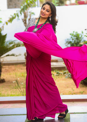 Dark Pink Chiffon Woven Saree With Blouse - Indian Silk House Agencies