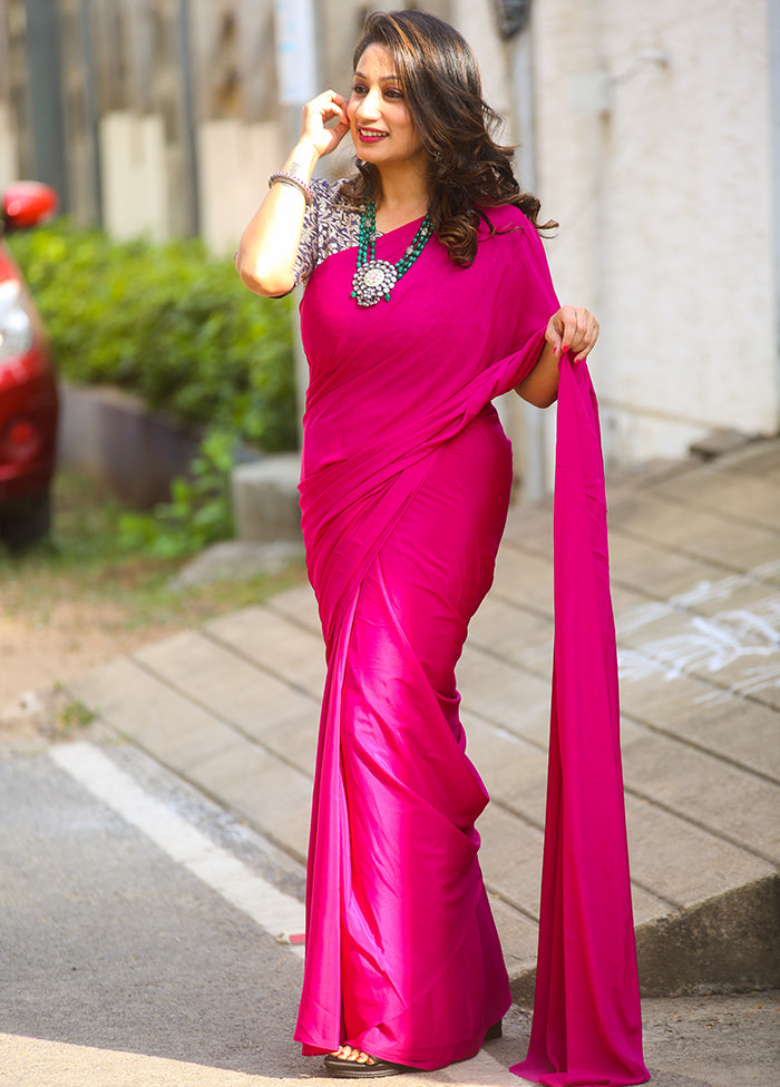 Dark Pink Chiffon Woven Saree With Blouse - Indian Silk House Agencies