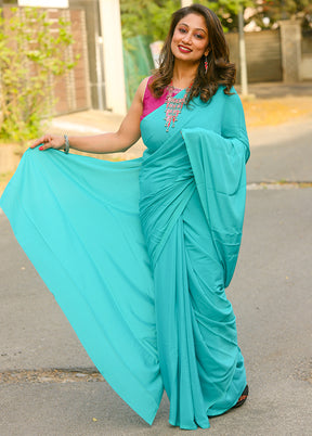 Turquoise Spun Silk Woven Saree With Blouse - Indian Silk House Agencies