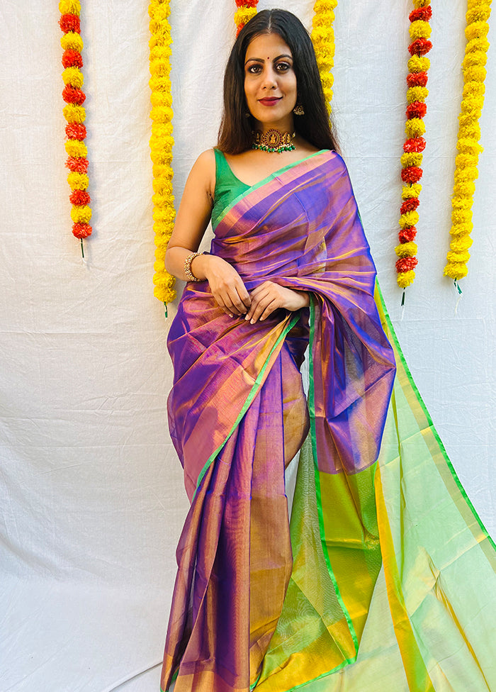 Violet Uppada Tissue Silk Woven Saree With Blouse - Indian Silk House Agencies