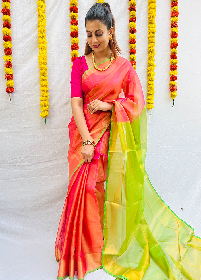 Pink Uppada Tissue Silk Woven Saree With Blouse - Indian Silk House Agencies