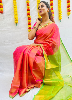 Pink Uppada Tissue Silk Woven Saree With Blouse - Indian Silk House Agencies