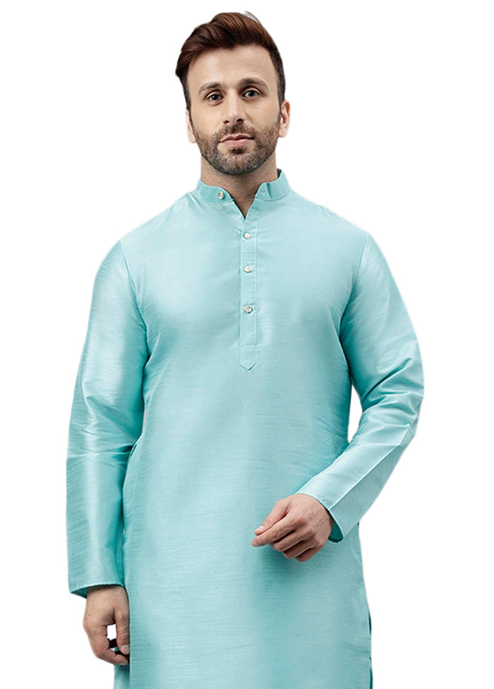 Turquoise Dupion Silk Solid Kurta