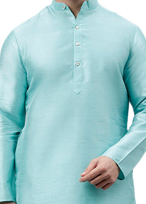 Turquoise Dupion Silk Solid Kurta