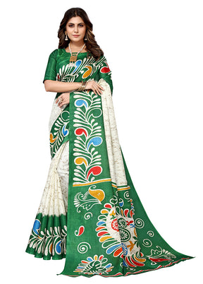 Green Dupion Silk Saree With Blouse Piece