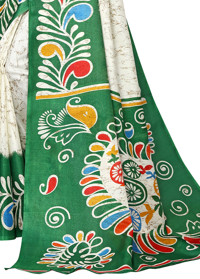 Green Dupion Silk Saree With Blouse Piece