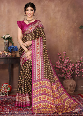 Brown Dupion Silk Saree With Blouse Piece