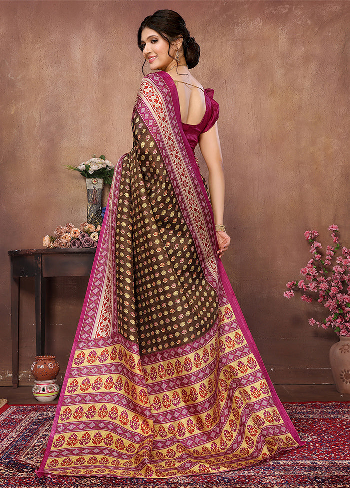 Brown Dupion Silk Saree With Blouse Piece