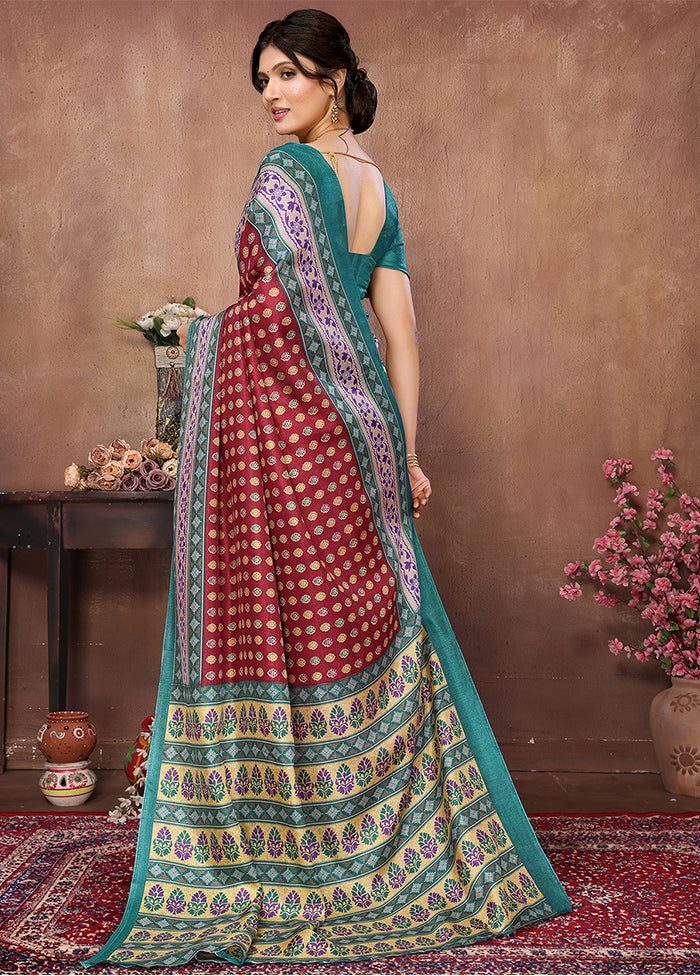 Maroon Dupion Silk Saree With Blouse Piece