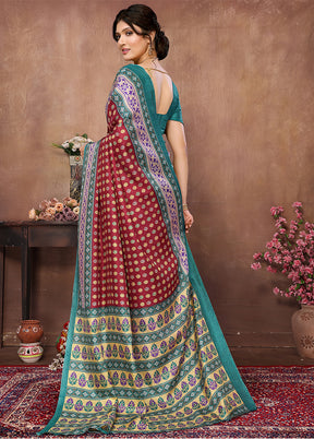 Maroon Dupion Silk Saree With Blouse Piece