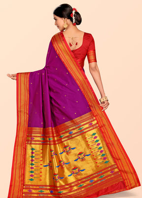 Purple Paithani Work Spun Silk Saree With Blouse Piece - Indian Silk House Agencies