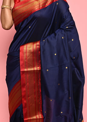 Navy Blue Paithani Work Spun Silk Saree With Blouse Piece - Indian Silk House Agencies