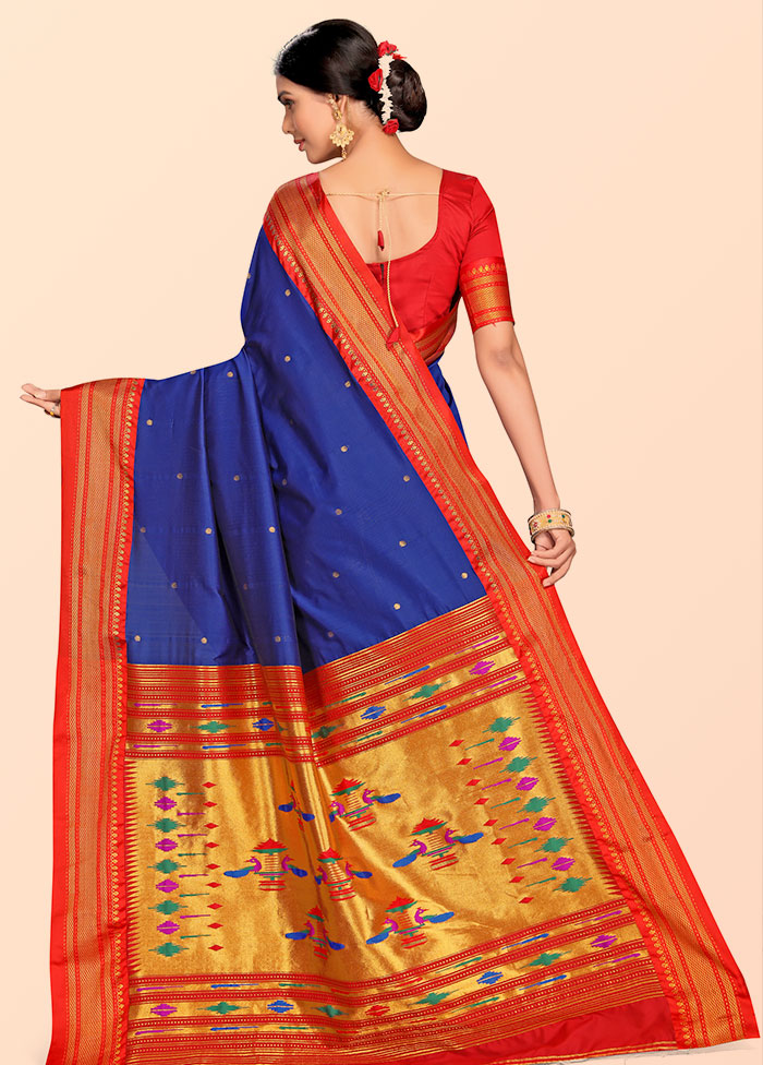 Royal Blue Paithani Work Spun Silk Saree With Blouse Piece - Indian Silk House Agencies