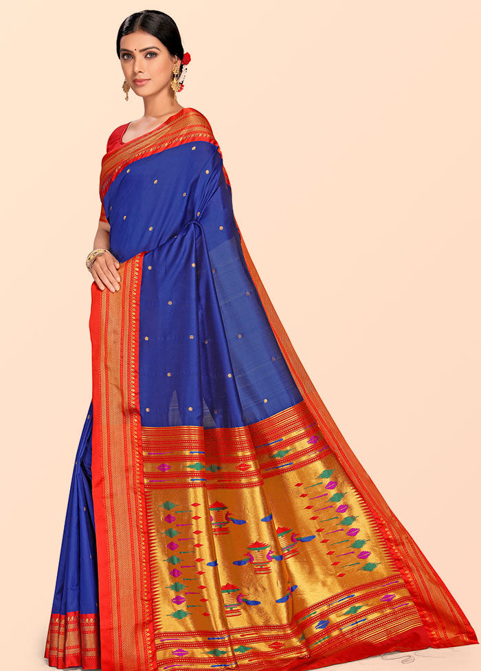 Royal Blue Paithani Work Spun Silk Saree With Blouse Piece - Indian Silk House Agencies