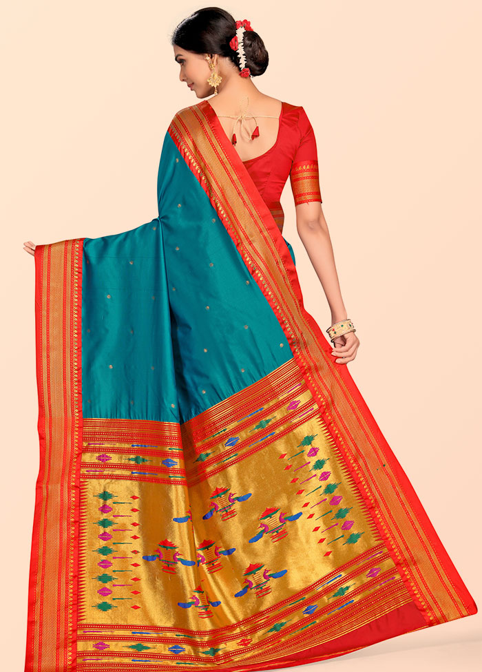 Blue Paithani Work Spun Silk Saree With Blouse Piece - Indian Silk House Agencies