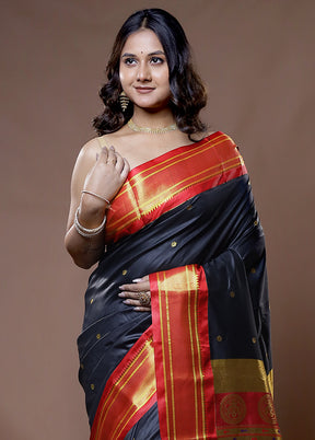 Black Dupion Silk Saree With Blouse Piece