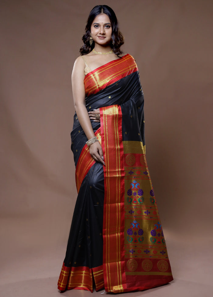 Black Dupion Silk Saree With Blouse Piece