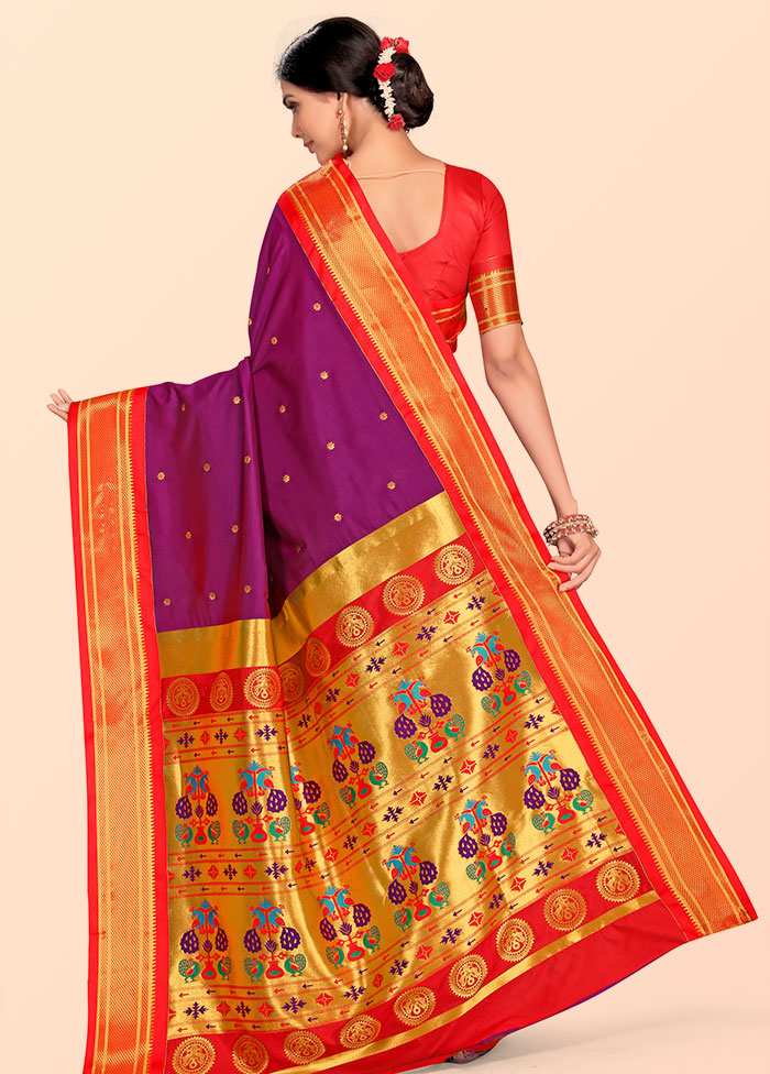 Purple Paithani Work Spun Silk Saree With Blouse Piece - Indian Silk House Agencies