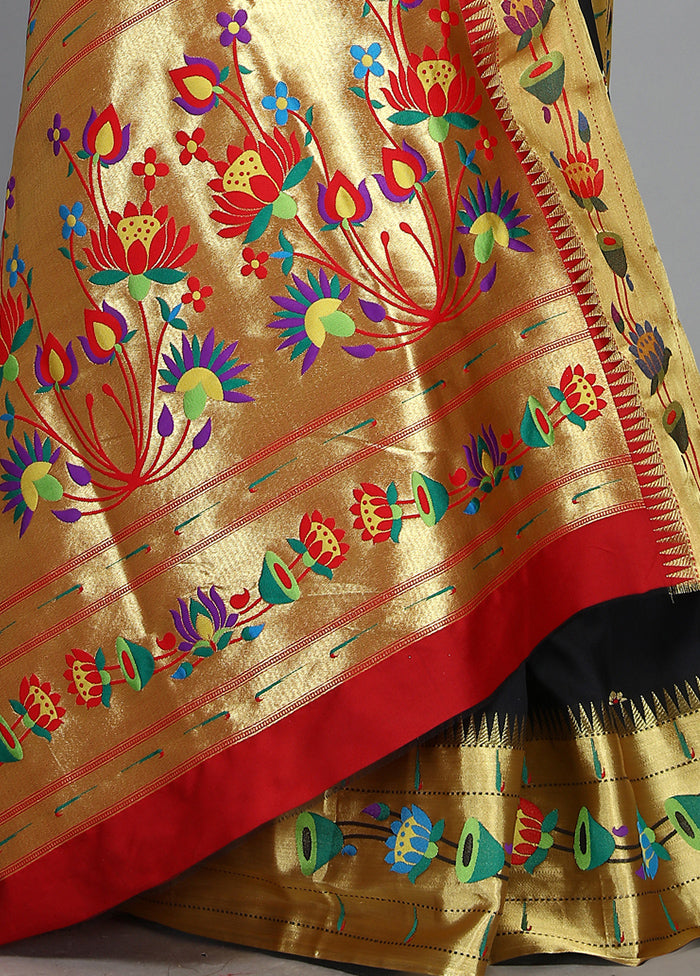 Black Paithani Spun Silk Saree With Blouse Piece - Indian Silk House Agencies