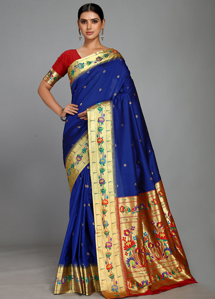 Royal Blue Paithani Spun Silk Saree With Blouse Piece - Indian Silk House Agencies