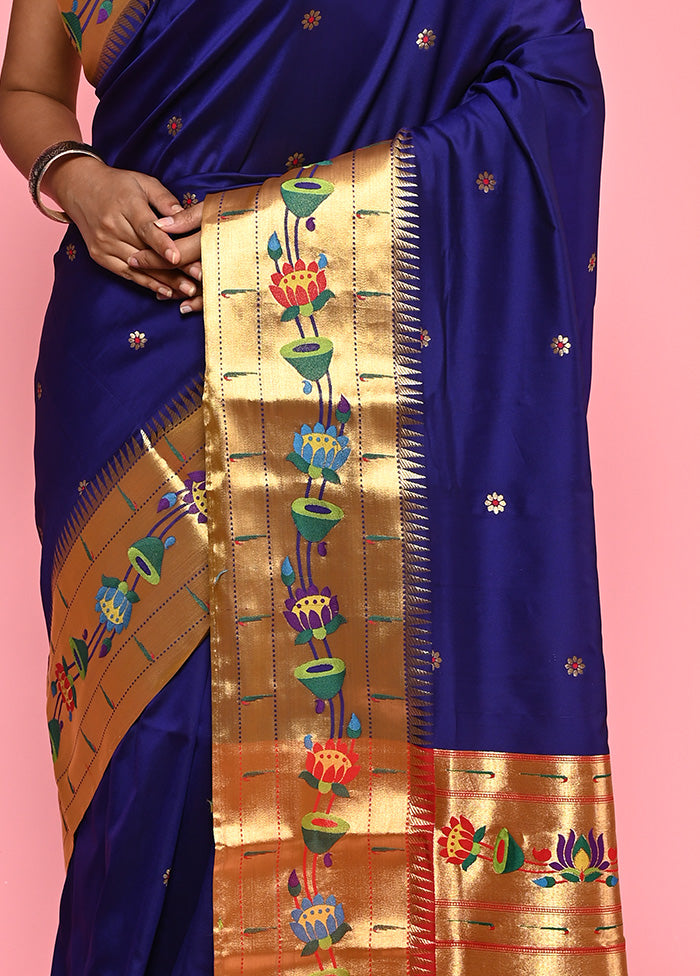Indigo Blue Paithani Spun Silk Saree With Blouse Piece - Indian Silk House Agencies