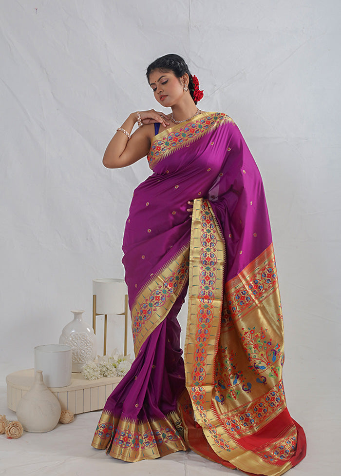 Purple Paithani Spun Silk Saree With Blouse Piece - Indian Silk House Agencies