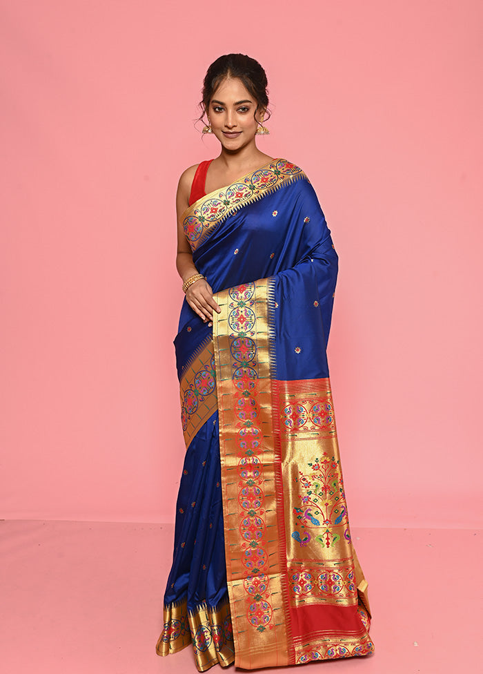 Royal Blue Paithani Spun Silk Saree With Blouse Piece - Indian Silk House Agencies