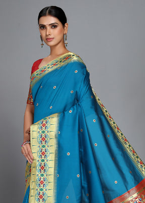 Sky Blue Paithani Spun Silk Saree With Blouse Piece - Indian Silk House Agencies