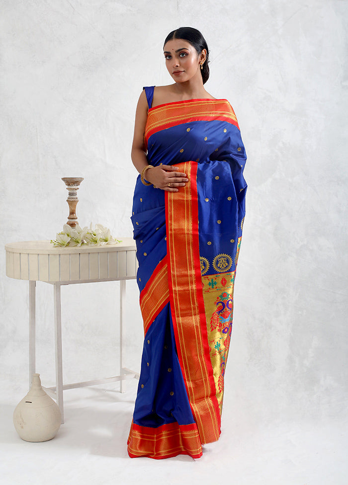 Royal Blue Paithani Spun Silk Saree With Blouse Piece - Indian Silk House Agencies