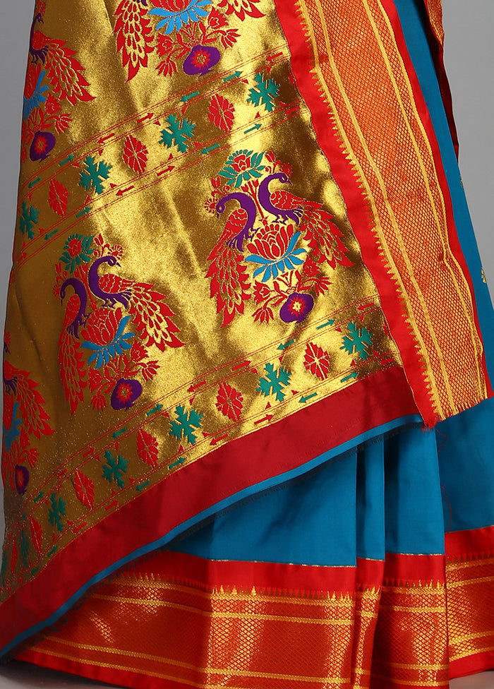 Sky Blue Paithani Spun Silk Saree With Blouse Piece - Indian Silk House Agencies