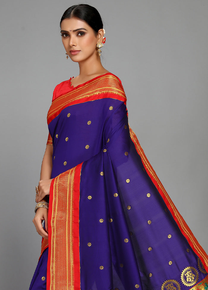 Indigo Blue Paithani Spun Silk Saree With Blouse Piece - Indian Silk House Agencies