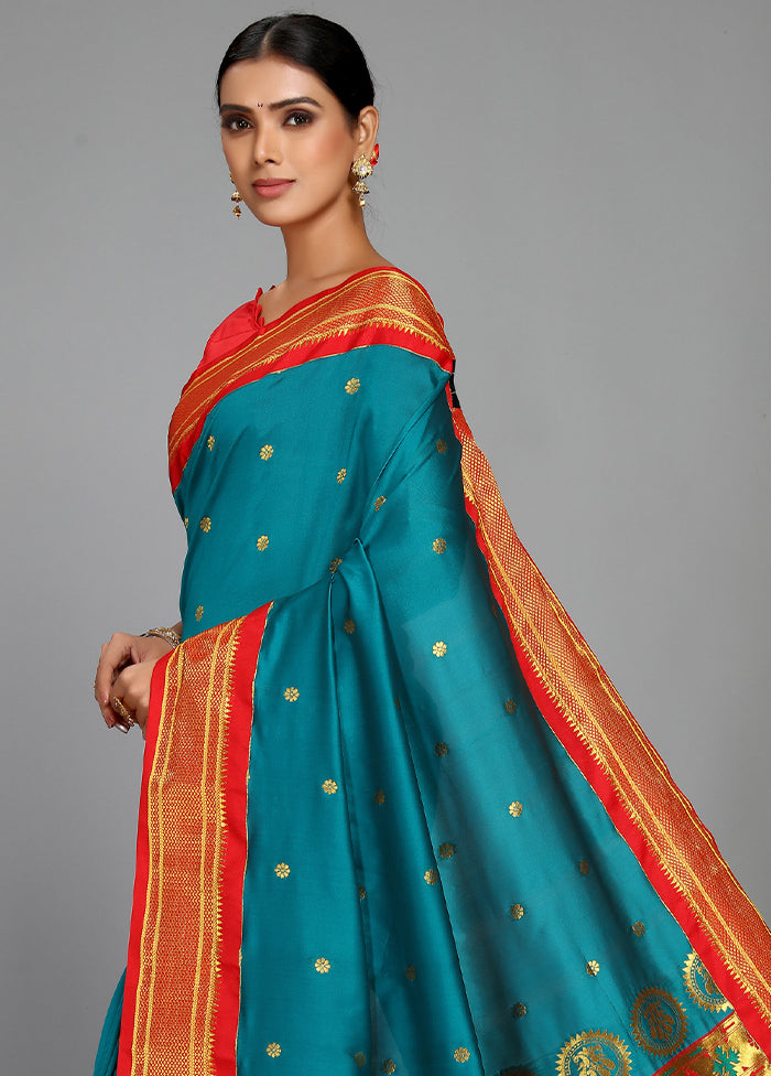 Rama Paithani Spun Silk Saree With Blouse Piece - Indian Silk House Agencies