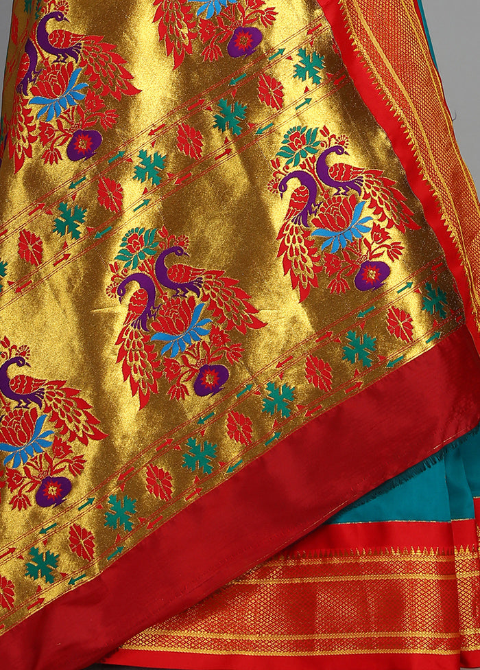 Rama Paithani Spun Silk Saree With Blouse Piece - Indian Silk House Agencies